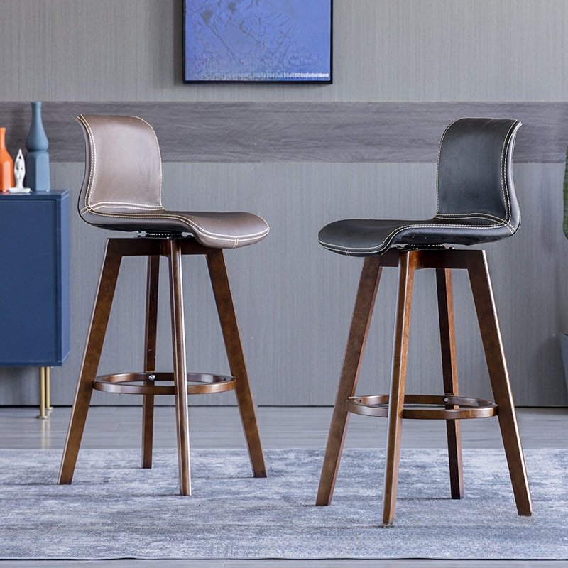 Swivel Bar Chair with Backrest Solid Wood Frame