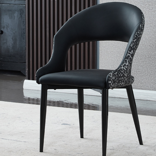 Modern Leather Dining Chair with Leopard Print Design