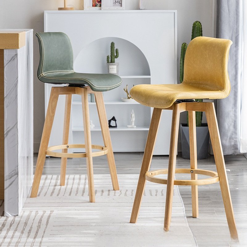 Swivel Bar Chair with Backrest Solid Wood Frame - Image 2